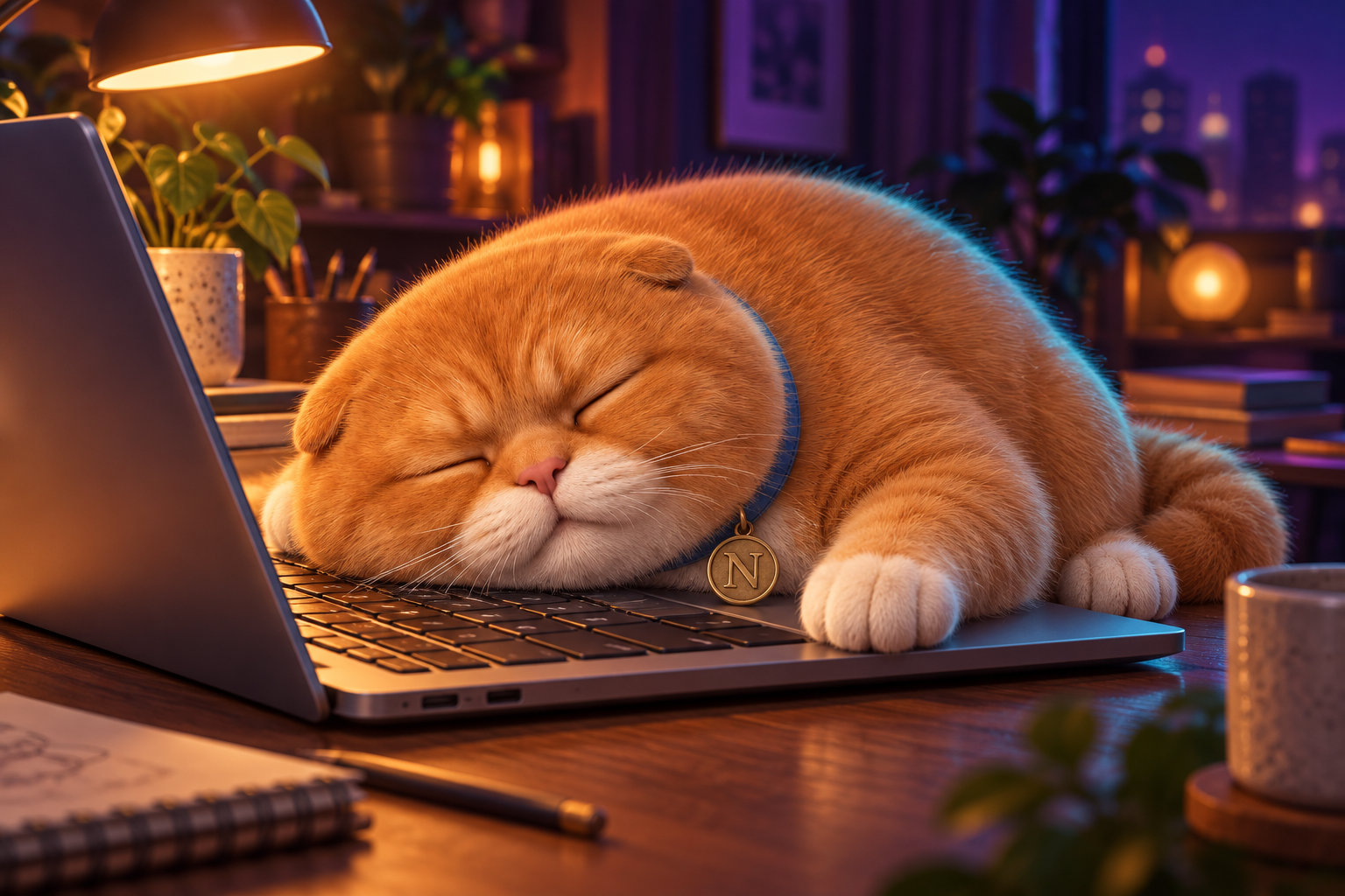 Niko sleeps sprawled across a laptop keyboard.